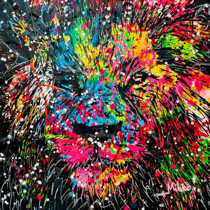 Mikko (1982) - Lion Face On Graffiti Background - XL