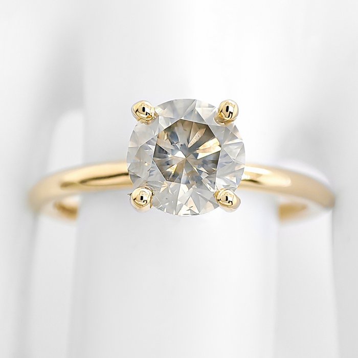 Ring - 14 karat Gulguld -  1.02ct. tw. Grå Diamant (Naturfarvet)