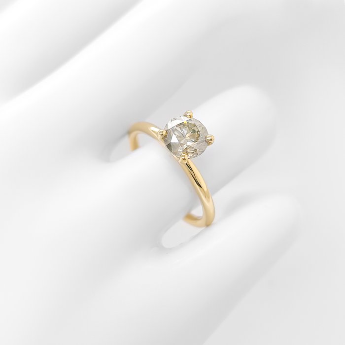 Ring - 14 karat Gulguld -  1.02ct. tw. Grå Diamant (Naturfarvet)