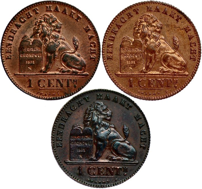 Belgien. Leopold II (1865-1909). LOT of 3x 1 Centiem 1887 + 1901 + 1899 VL - last one with incomplete or faulty engraver's name