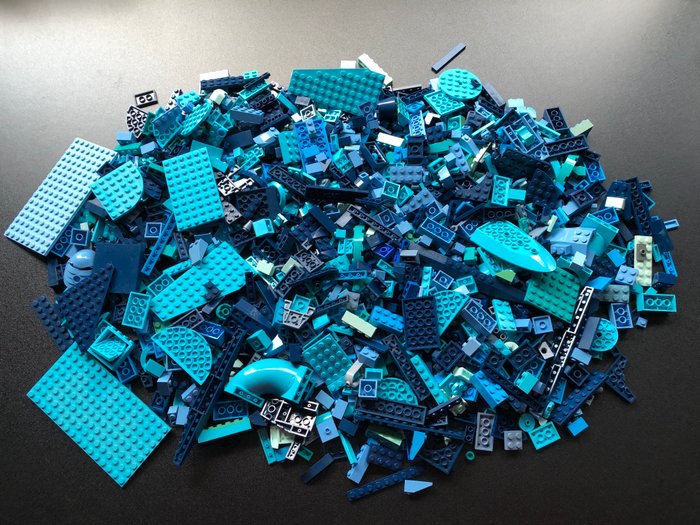 Lego - Geen serie - LEGO Partij van 1230 gram blauw tinten bouwstenen en onderdelen