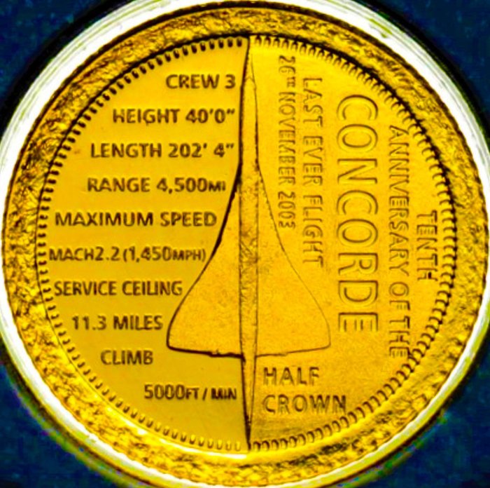 Tristan da Cunha (den suveræne stat Storbritannien). 1/2 Crown 2013 "Last Flight of The Concorde" (.999) Proof  (Ingen mindstepris)