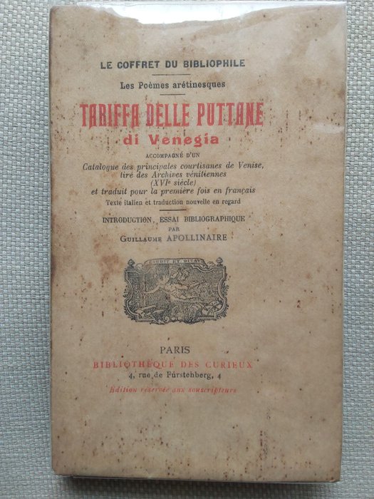 L'Arétin / Apollinaire - Tariffa delle puttane di Venegia [1/10 sur japon Impérial] - 1911