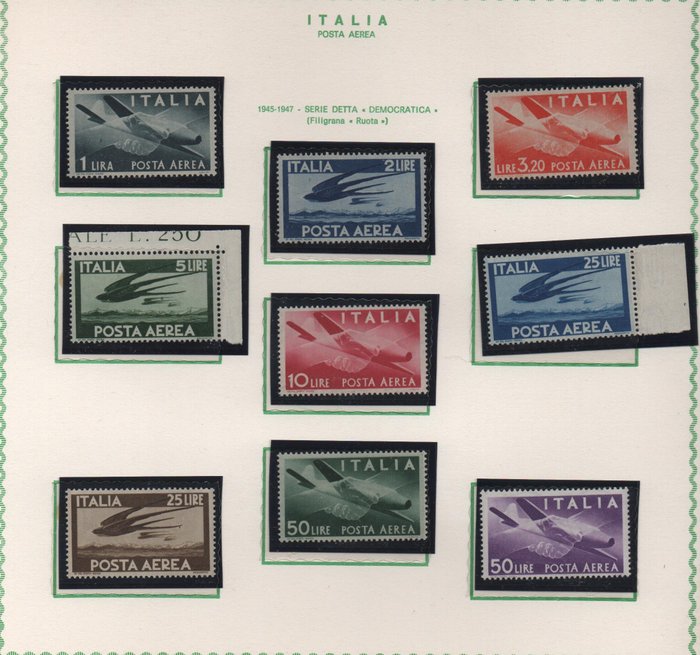 Italien 1946/1951 - Komplet Italiensk Republik Air Mail og Express Lot hjul og stjerne vandmærke