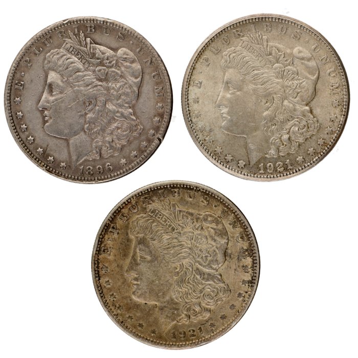 Förenta staterna. 1 Dollar 1896/1921 - "Morgan Dollar" (3 stuks)  (Ingen mindstepris)