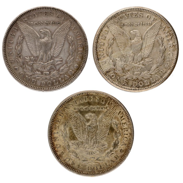 Förenta staterna. 1 Dollar 1896/1921 - "Morgan Dollar" (3 stuks)  (Ingen mindstepris)