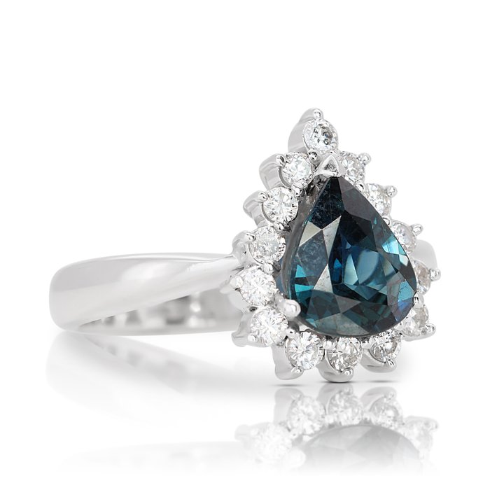 Ring - 18 kraat Hvidguld -  130ct tw Safir - Diamant