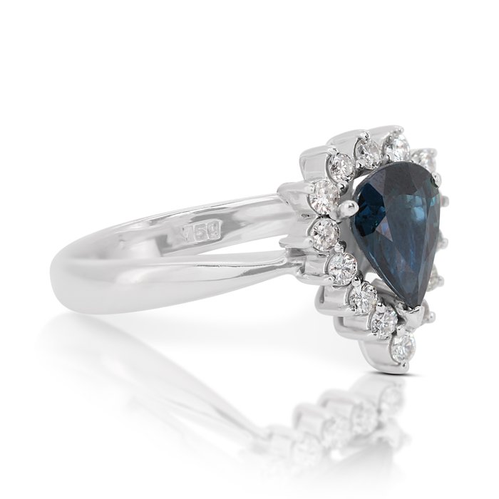 Ring - 18 kraat Hvidguld -  130ct tw Safir - Diamant