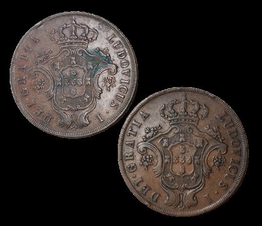 Azores, Portugal. D. Luís I (1861-1889). 20 Reis 1865  1866- Rev. Sem Pontuação (2 moedas)  (Ingen mindstepris)