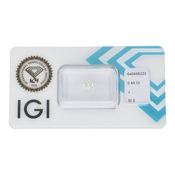 Ingen mindstepris - 1 pcs Diamant  (Natur)  - 0.40 ct - Rund - J - SI2 - International Gemological Institute (IGI) - Gammelt minesnit