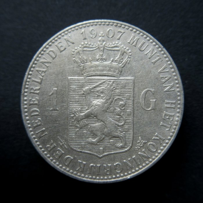 Holland. Wilhelmina (1890-1948). 1 Gulden 1907  (Ingen mindstepris)