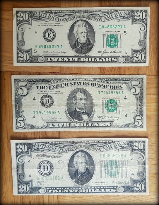 Förenta staterna. - 4 banknotes - various dates - 95 US dollars in total  (Ingen mindstepris)