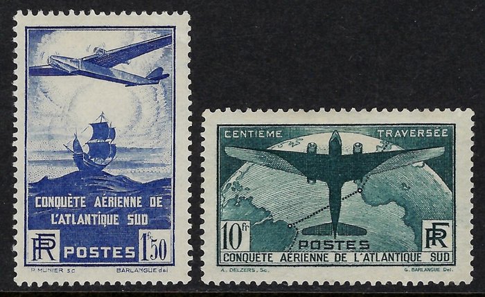 Frankrig 1936 - 100 Traversée Atlantique Sud sæt - Yvert Tellier N . 320/321