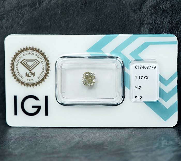 1 pcs Diamant  (Naturfarvet)  - 1.17 ct - Light Grålig Gul - SI2 - International Gemological Institute (IGI)