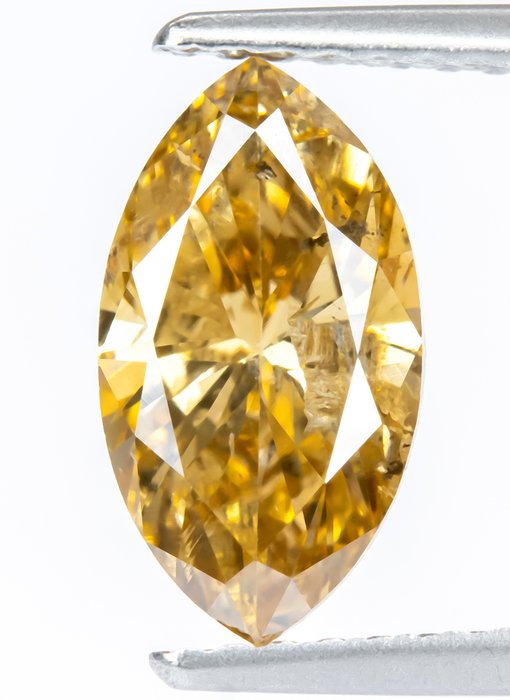 Ingen mindstepris - 1 pcs Diamant  (Naturfarvet)  - 1.48 ct - Marquise - Fancy intense Gullig Brun - I1 - Gem Report Antwerp (GRA)