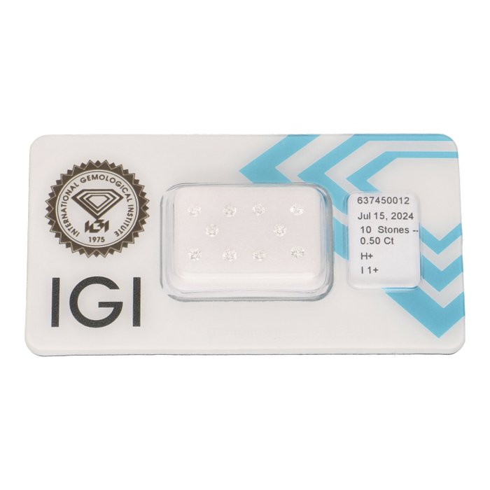 Ingen mindstepris - 10 pcs Diamant  (Natur)  - 0.50 ct - Rund - H - I1 - International Gemological Institute (IGI)