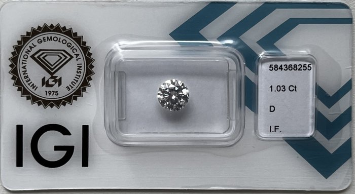 1 pcs Diamant  (Natur)  - 103 ct - Rund - D (farveløs) - IF - International Gemological Institute (IGI)