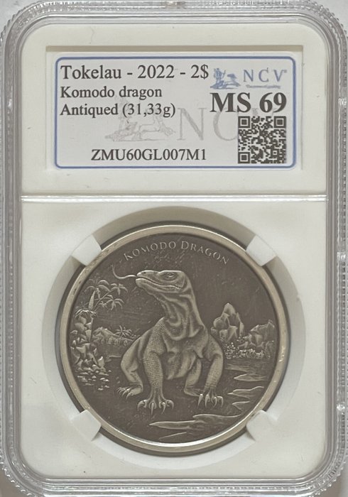 Tokelau. 2 Dollars 2022 Komodo Dragon - Antique Finish, 1 Oz (.999)  (Ingen mindstepris)