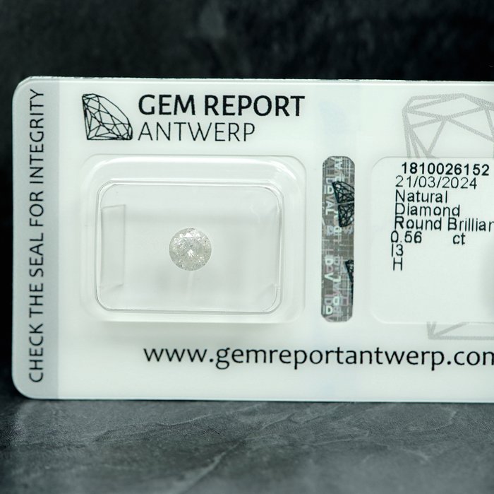 Ingen mindstepris - 1 pcs Diamant  (Natur)  - 0.56 ct - H - I3 - Gem Report Antwerp (GRA)