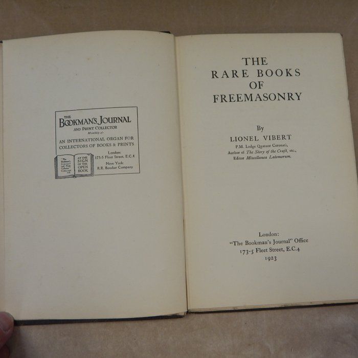 Lionel Vibert - The Rare Books of Freemasonry - 1923