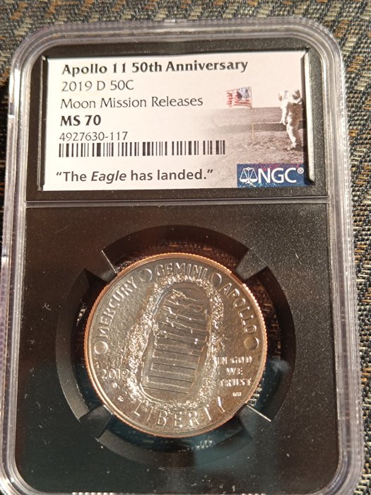 Förenta staterna Commemorative Silver Half Dollar - 50th Anniversary of the Apollo 11 Moon Landing 2019-D NGC MS70 Perfect Grade!  (Ingen mindstepris)