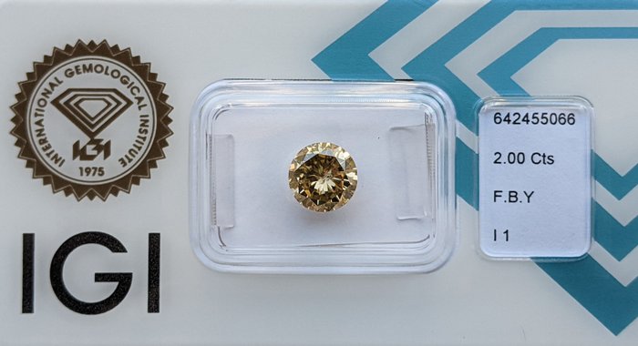 Ingen mindstepris - 1 pcs Diamant  (Naturfarvet)  - 200 ct - Rund - Fancy Brun Gul - I1 - International Gemological Institute (IGI)