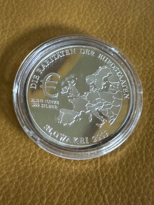 Verden. Silver medal 2009 Die ersten Euromünzen von Slowakei - mit 24kt Goldapplikation, 1 Oz (.999)  (Ingen mindstepris)