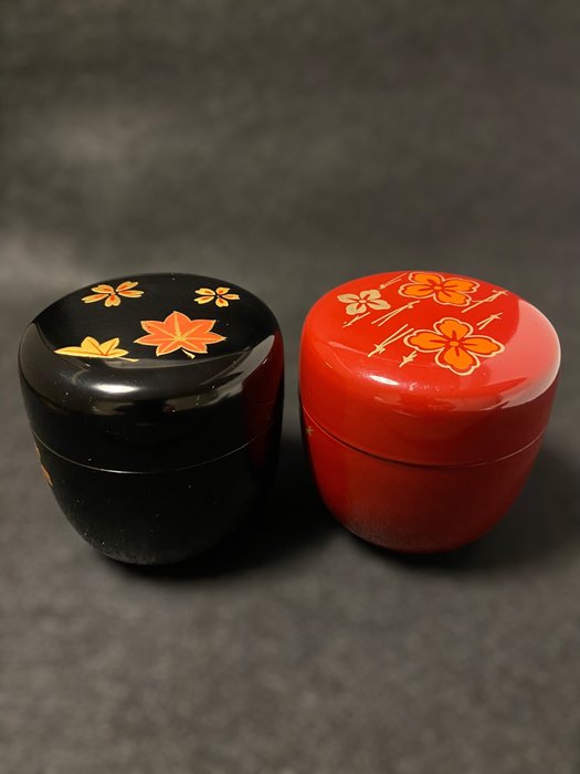 Natsume - Kirsebærblomster, efterårsblade, Makie lak 桜 紅葉 蒔絵 - Guld, Træ, male noget vermillion