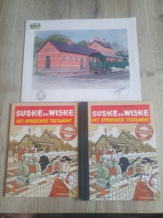 Suske en Wiske Gelimiteerde Luxe-editie HC,portfolio en SC 100 jaar station Heide - Het sprekende testament - 3 Album, portefølje - Begrænset og nummereret udgave - 2011