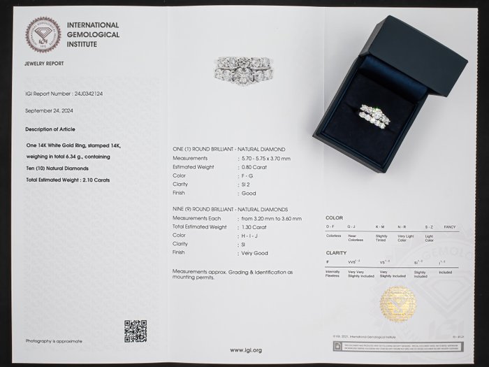 Ingen mindstepris - Ring - 14 karat Hvidguld, IGI Antwerpen - 2,10 ct diamanter - 0,80 ct center -  2.10ct. tw. Diamant (Natur) - Diamant