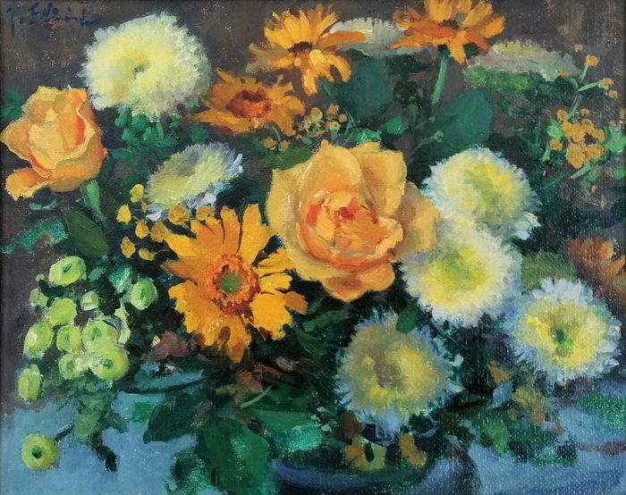 Hollandsk skole (XX) - Autumn still life with yellow flowers