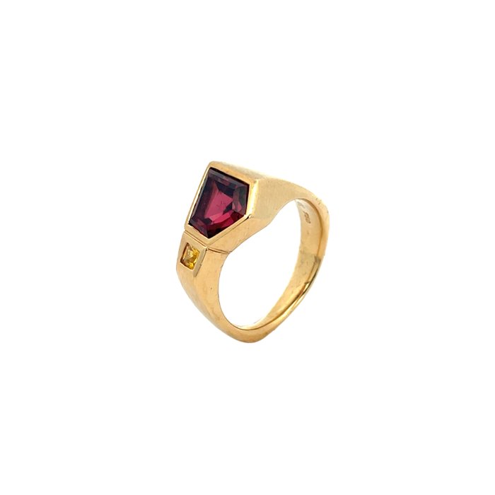 Ring - 18 kraat Gulguld -  2.10ct. tw. Granat - Safir - Unikt stykke guldsmed