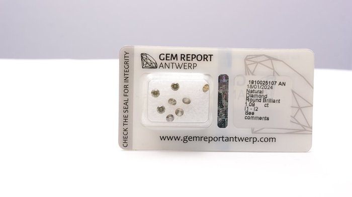 Ingen mindstepris - 8 pcs Diamant  (Natur)  - 1.09 ct - Rund - I1 - Gem Report Antwerp (GRA)