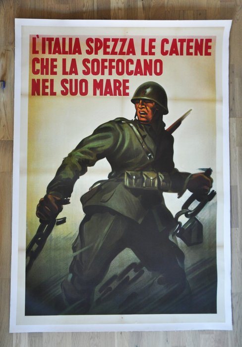 Anonymous - Boccasile ? manifesto originale telato 1940 propaganda fascista, Mussolini, 2^ Guerra Mondiale - 1940‹erne