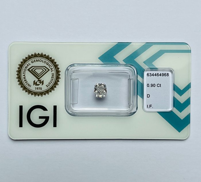 1 pcs Diamant  (Natur)  - 0.90 ct - Pude - D (farveløs) - IF - International Gemological Institute (IGI)