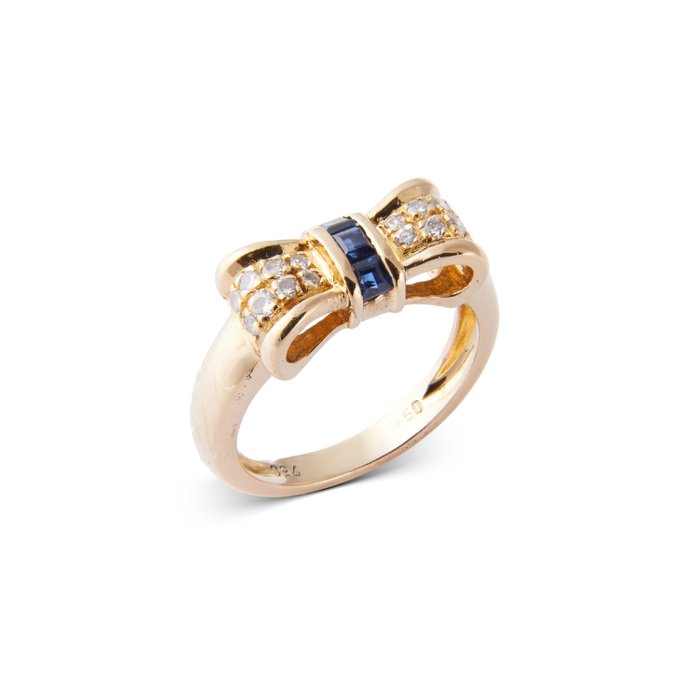 Ring - 18 kraat Gulguld -  0.72ct. tw. Diamant (Natur)  - Safir - Loop Dia Saphire Ring