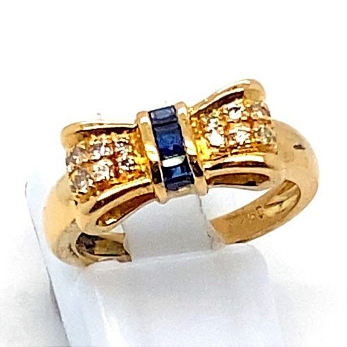 Ring - 18 kraat Gulguld -  0.72ct. tw. Diamant (Natur)  - Safir - Loop Dia Saphire Ring