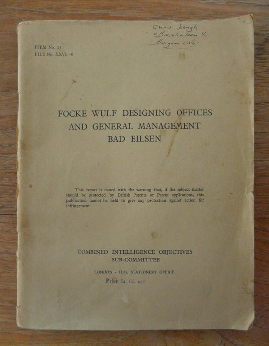 Major V.W. Petterson - Focke Wulf Designing Offices and General Management Bad Eilsen - 1945