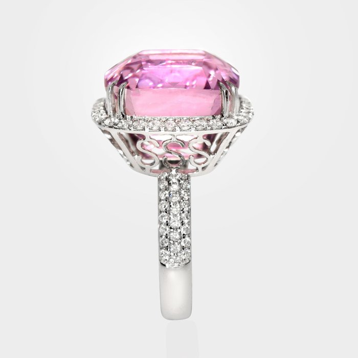 Ingen mindstepris - Ring - 14 karat Hvidguld -  18.08ct. tw. Kunzit - Diamant - IGI 17,18 ct Pink