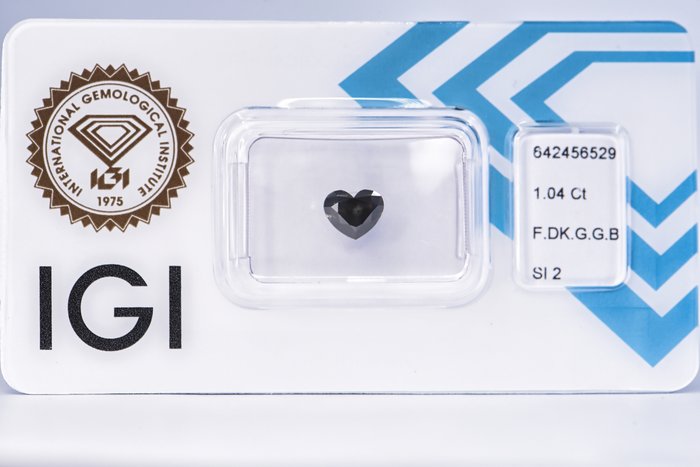 Ingen mindstepris - 1 pcs Diamant  (Naturfarvet)  - 1.04 ct - Hjerte - Fancy dark Grå, Grønlig Brun - SI2 - International Gemological Institute (IGI)