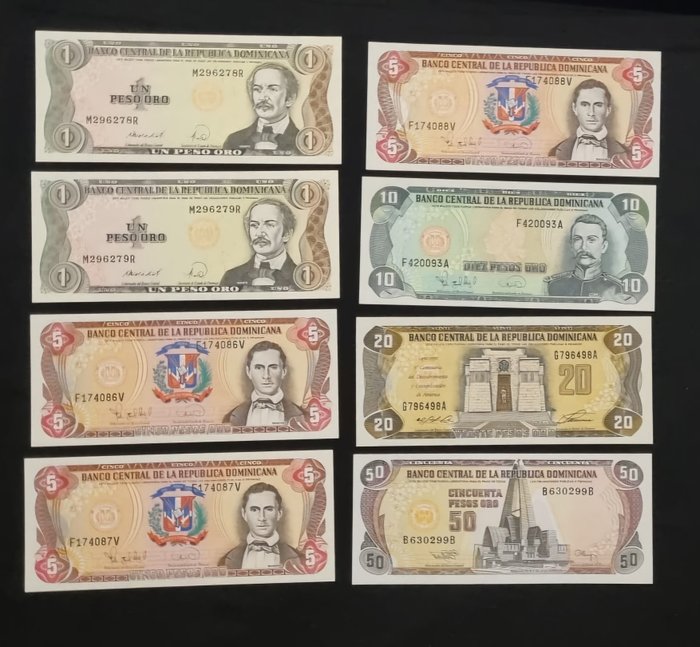 Domikanske Republik. - 8 banknotes - various dates  (Ingen mindstepris)