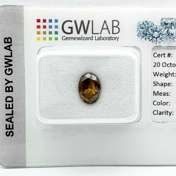 Ingen mindstepris - 1 pcs Diamant  (Naturfarvet)  - 1.11 ct - Oval - Fancy deep Gul Brun - I1 - Gemewizard Gemological Laboratory (GWLab)