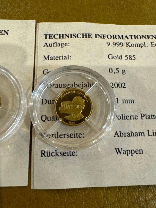 1 gram - Guld - 2007 Krügerrand und 2002 Abraham Lincoln  (Ingen mindstepris)