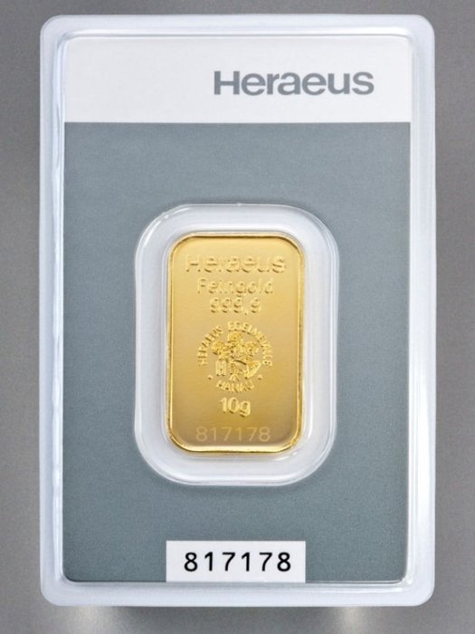 10 gram - Guld 999 - Heraeus, Germany, Kinebar - Forseglet