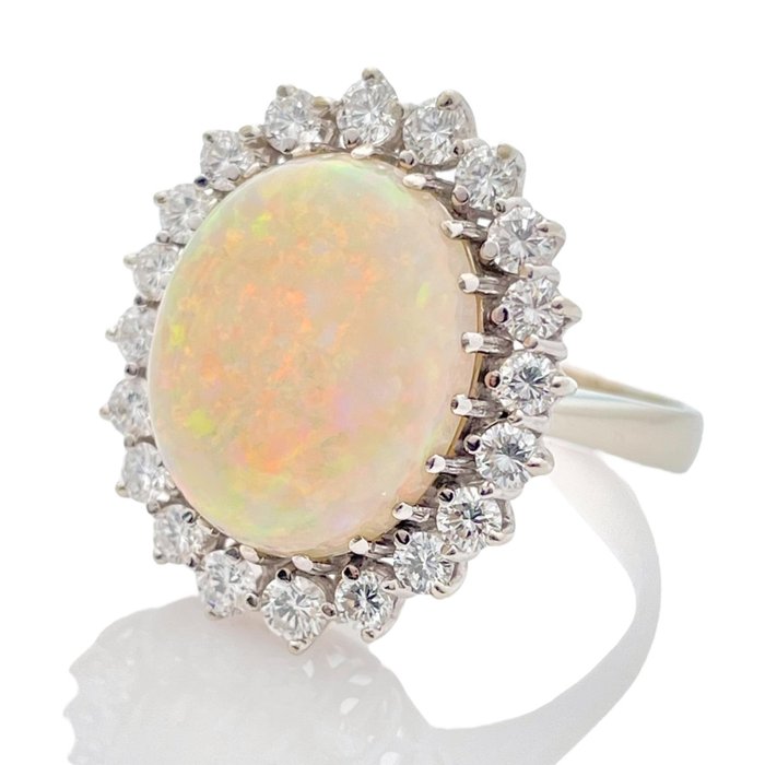 Ring - 18 kraat Hvidguld -  780ct tw Opal - Diamant