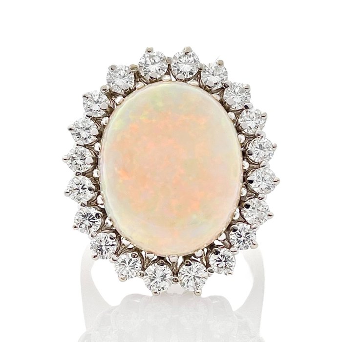 Ring - 18 kraat Hvidguld -  780ct tw Opal - Diamant