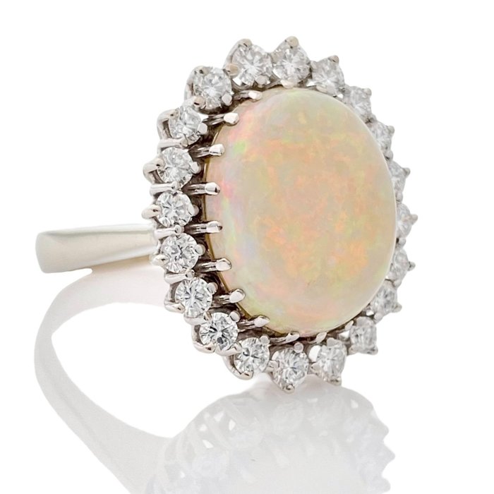 Ring - 18 kraat Hvidguld -  780ct tw Opal - Diamant