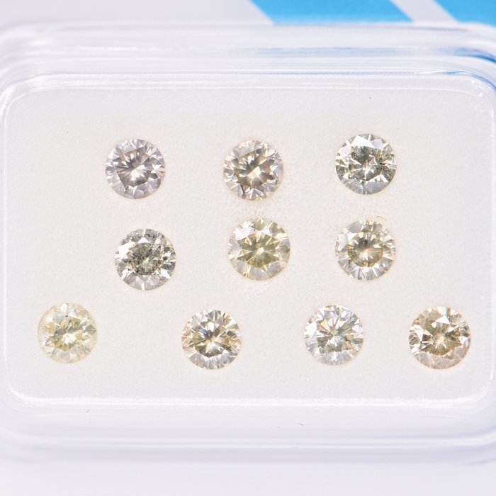 Ingen mindstepris - 10 pcs Diamant  (Naturfarvet)  - 1.04 ct - Rund - Fancy Brunlig, Grønlig Gul - I1, SI2 - International Gemological Institute (IGI)