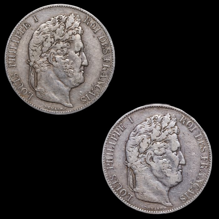 Frankrig. Ludvig-Filip 1. (1830-1848). 5 Francs 1844-W y 1847-A (2 monedas)  (Ingen mindstepris)