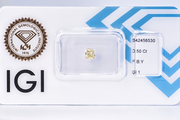 Ingen mindstepris - 1 pcs Diamant  (Naturfarvet)  - 0.50 ct - Pude - Fancy Brunlig Gul - SI1 - International Gemological Institute (IGI)